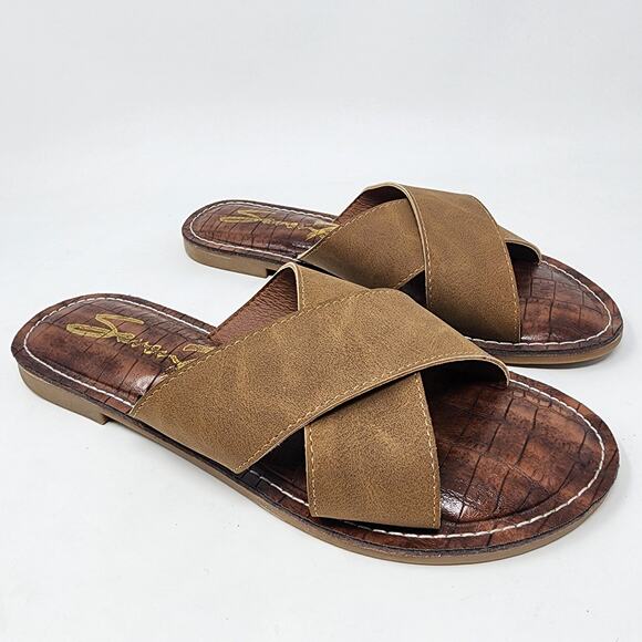 Seven7 Slide Sandals Women 9 Jesse Brown Vegan Leather Cross Strap Padded 2056 - Picture 1 of 8